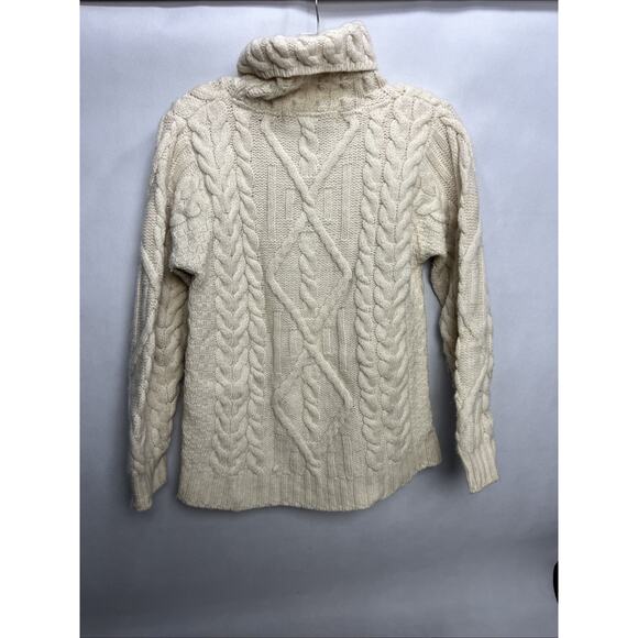INIS CRAFTS Irish Cable-Knit Merino Wool Turtleneck Sweater Women’s Small Cream - Picture 6 of 9